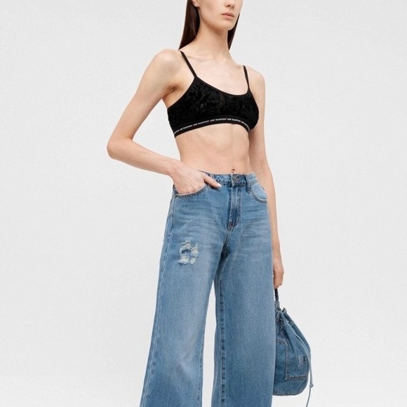 One Teaspoon Black Shadow Flower Mesh Bandeau Bralette Women XXL Lace Floral NEW - Picture 5 of 11